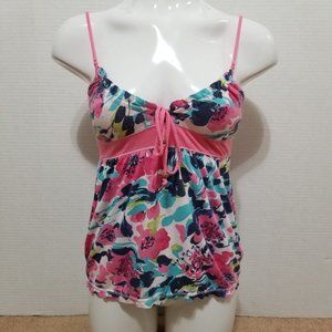 Aeropostale top Medium floral print babydoll ruffle tie neck sleeveless